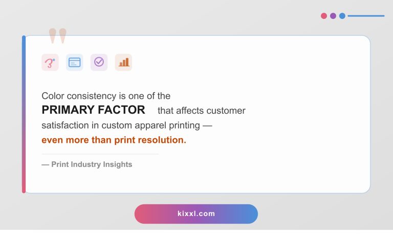 DTF printing infographic highlighting color consistency as the primary factor affecting customer satisfaction in custom apparel printing.