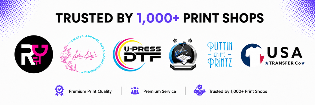 Kixxl Trusted by 1,000+ Print Shops including brands like USA transfer.co, shop lolalilys, royal DTF, Upress DTF, puttin on the printz