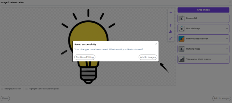 confirmation popup after editing image on kixxl editor