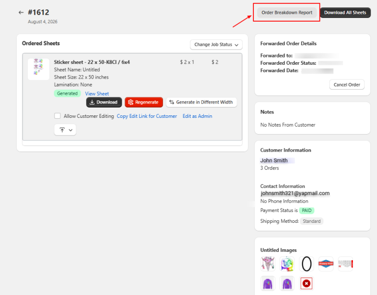 order breakdown report feature