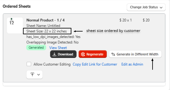 generate sheet in different width